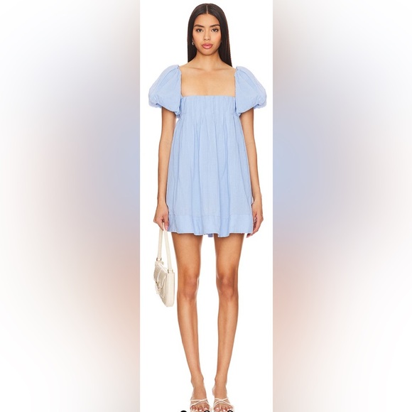 FREE PEOPLE MARINA MINI DRESS BLUE BELL, SQUARE NECKLINE, CRISSCROSS BACK TIE XS - Picture 3 of 16